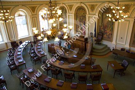 The New Hampshire Senate Chamber inside the State House at Concord, New Hampshire, USA.