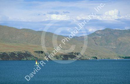 A sail boat on Lucky Peak reservoir near Boise, Idaho.