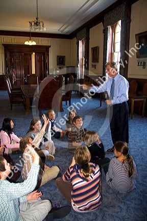 Governer John Lynch speaking to school children inside the New Hampshire State House at Concord, New Hampshire, USA.