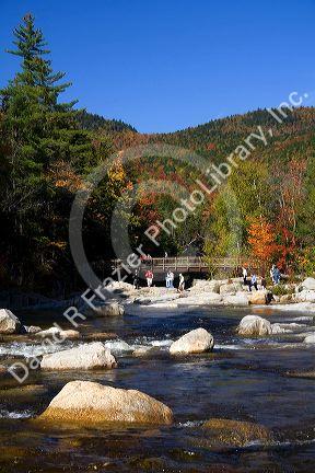 Footbridge crossing the Swift River in the White Mountain National Forest at Albany, New Hampshire, USA.