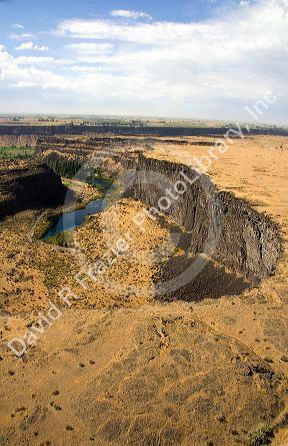 Aerial view of Blue Lakes in the Snake River Canyon at Twin Falls, Idaho, USA.