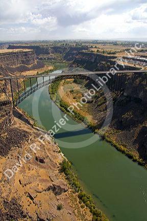 Aerial view of the Perrine Bridge spanning the Snake River Canyon at Twin Falls, Idaho, USA.
