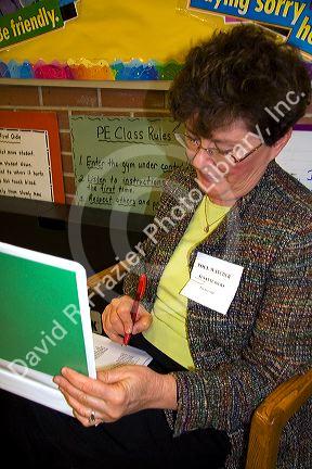 Poll watcher at a polling station in Boise, Idaho, USA.