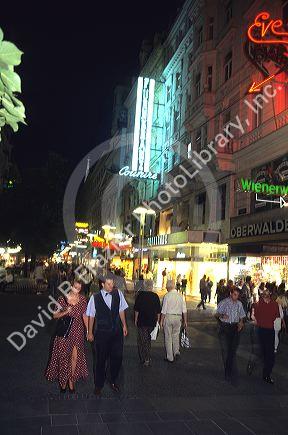 Kartnerstrasse at night in Vienna, Austria.