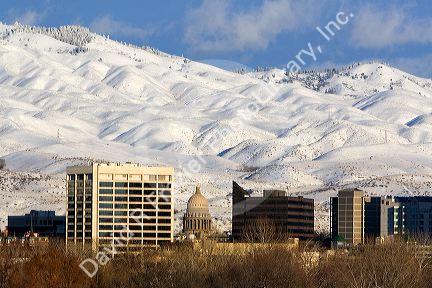 Snow covered foothills and downtown Boise, Idaho, USA.