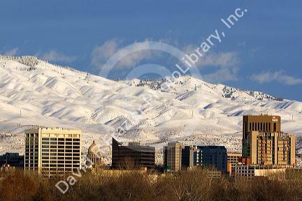 Snow covered foothills and downtown Boise, Idaho, USA.