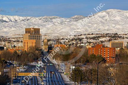 Snow covered foothills and downtown Boise, Idaho, USA.