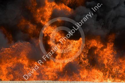 Jet fuel fire at an airport firefigher training facility in Boise, Idaho, USA.