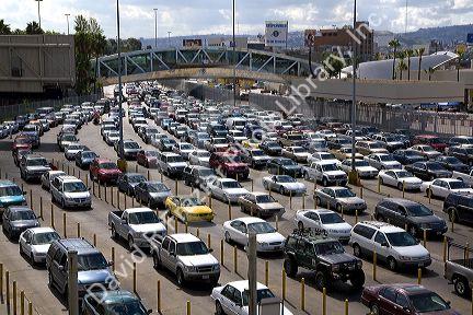 Automobiles wait to enter the United States port of entry at the Tijuana, Baja California, Mexico/San Diego, California border crossing.