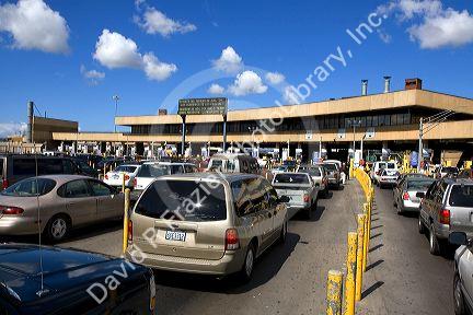 Automobiles wait to enter the United States port of entry at the Tijuana, Baja California, Mexico/San Diego, California border crossing.