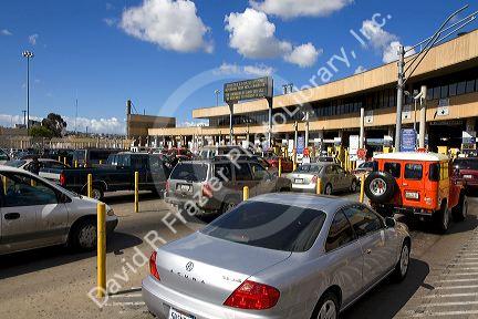 Automobiles wait to enter the United States port of entry at the Tijuana, Baja California, Mexico/San Diego, California border crossing.