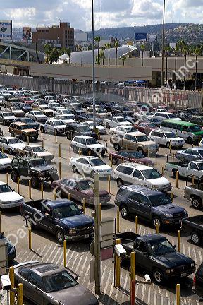 Automobiles wait to enter the United States port of entry at the Tijuana, Baja California, Mexico/San Diego, California border crossing.