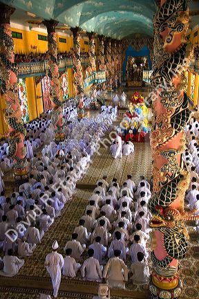 Cao Dai ceremony inside the Tay Ninh Holy See in Tay Ninh, Vietnam.