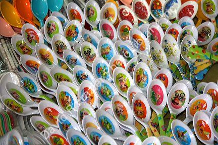 Soup spoons being sold at a market in the Cholon district of Ho Chi Minh City, Vietnam.