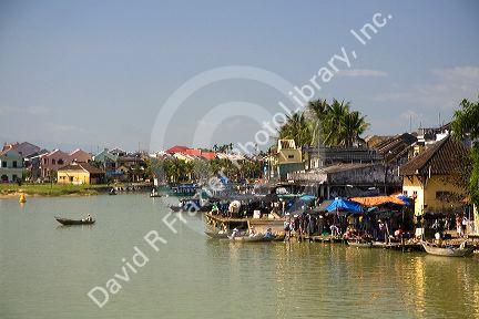Boats on the Thu Bon River at Hoi An, Vietnam.