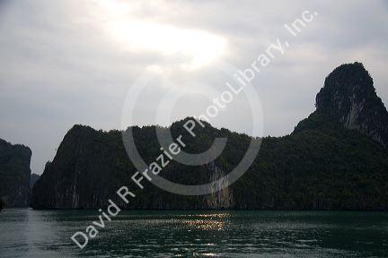 Misty morning vies of Ha Long Bay, Vietnam.