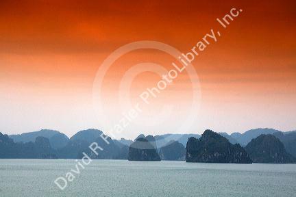 Misty morning views of Ha Long Bay, Vietnam.
