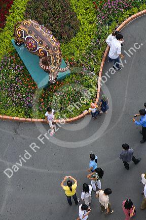 View of Hguyen Hue with flower displays in celebration of Tet Lunar New Year in Ho Chi Minh City, Vietnam.