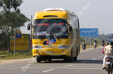 Long distance bus traveling near Hue, Vietnam.