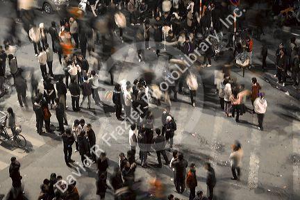 Crowds of people celebrate during Tet festivities in Hanoi, Vietnam.