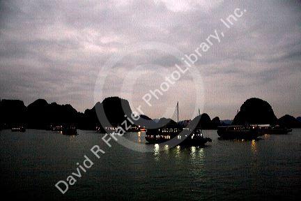 Night view of Ha Long Bay, Vietnam.