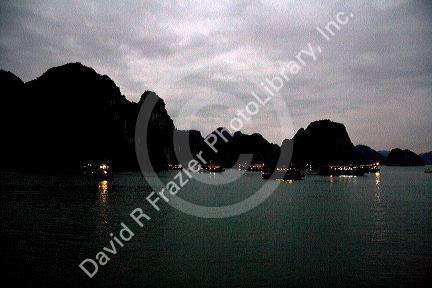 Night view of Ha Long Bay, Vietnam.
