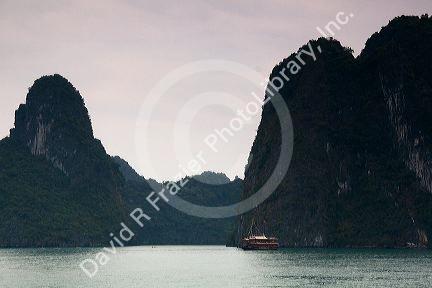 Misty morning views of Ha Long Bay, Vietnam.