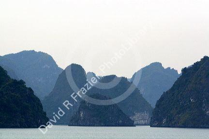 Misty morning views of Ha Long Bay, Vietnam.