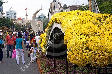 Flower displays are a part of the Tet Lunar New Year celebration in Ho Chi Minh City, Vietnam.
