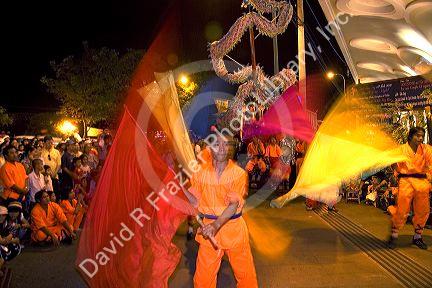 Dragon dance performance during Tet Lunar New Year celebrations in Ho Chi Minh City, Vietnam.
