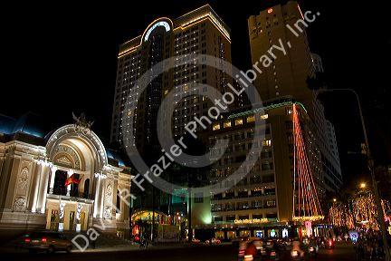 The Saigon Opera House at night in Ho Chi Minh City, Vietnam.