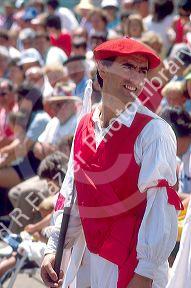 Man dressed in Basque costume at a festival in Boise Idaho.