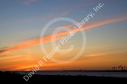 Sunset over the Pacific Ocean at Mission Beach in San Diego, Southern California, USA.