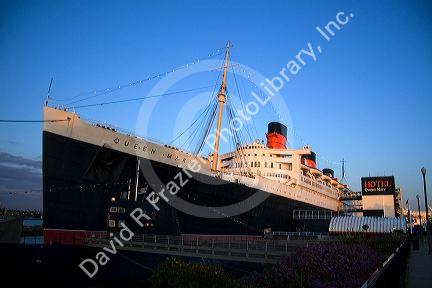 The Queen Mary museum and hotel ship at Long Beach, Califorina, USA.