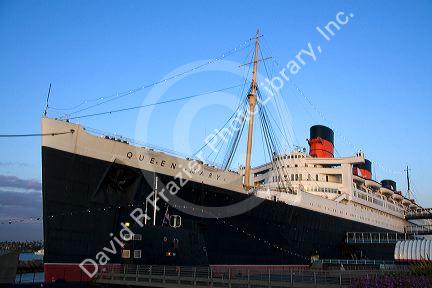 The Queen Mary museum and hotel ship at Long Beach, Califorina, USA.
