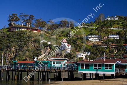 The Green Pier in Avalon Harbor on Catalina Island, California, USA.