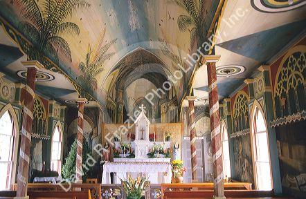 Interior of the St. Benedict painted church on Big Island of Hawaii.