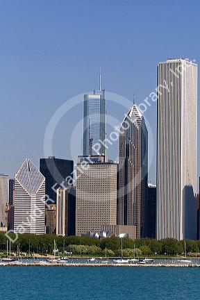 Highrise buildings and skyline of Chicago, Illinois, USA.
