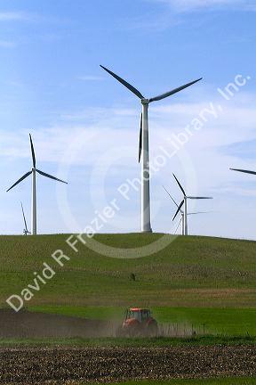 Farmland and wind turbines in Pipestone County, Minnesota, USA.