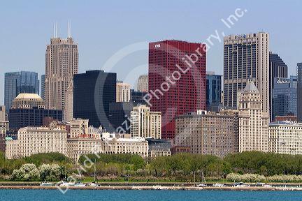 Highrise buildings and skyline of Chicago, Illinois, USA.