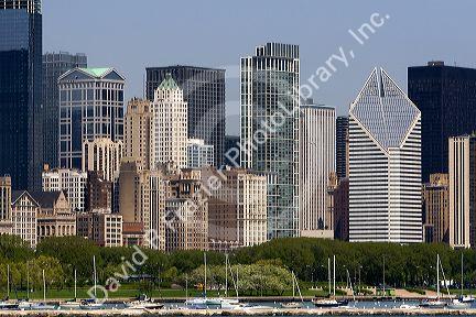 Highrise buildings and skyline of Chicago, Illinois, USA.