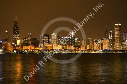 Chicago skyline at night, Illinois, USA.