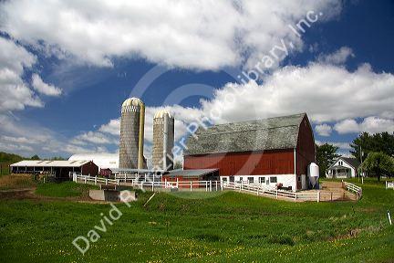 Red barn on a farm in Vernon County, Wisconsin, USA.