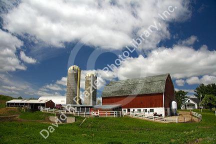 Red barn on a farm in Vernon County, Wisconsin, USA.