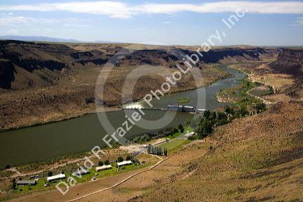 Swan Falls hydroelectric dam on the Snake River in Ada and Owyhee Counties, Idaho, USA.