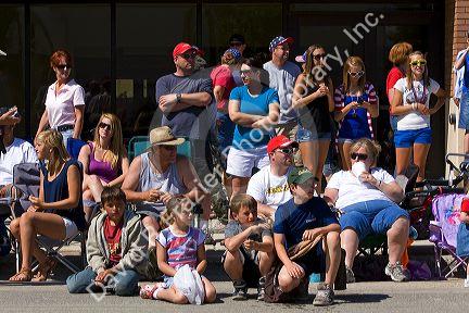 People watching a 4th of July parade in Cascade, Idaho, USA.