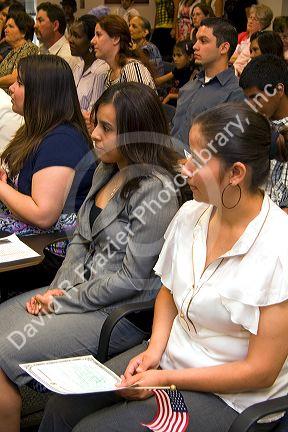 New United States citizens and family members attend a citizenship ceremony in Idaho, USA.