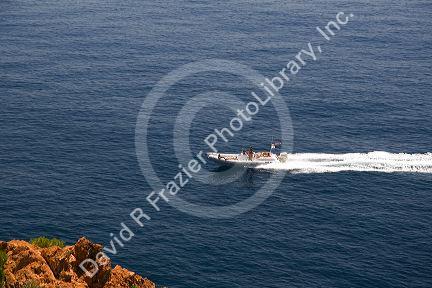 Pleasure boat on the coast of the Mediterranean Sea near Frejus in Southern France.