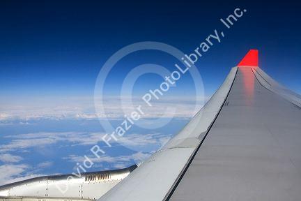 View from the window of an Airbus 330 passenger jet airliner.