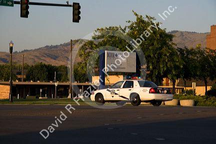 Police car responding to  an incident in Boise, Idaho, USA.